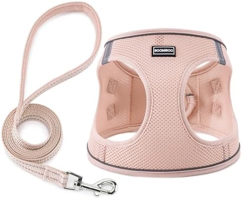 Dog Harness with Leash Set, Step-in Adjustable Puppy Vest, Light Pink XXS by BOOMIBOO