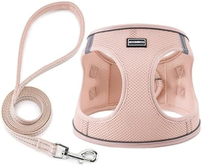 Dog Harness with Leash Set, Step-in Adjustable Puppy Vest, Light Pink XXS by BOOMIBOO