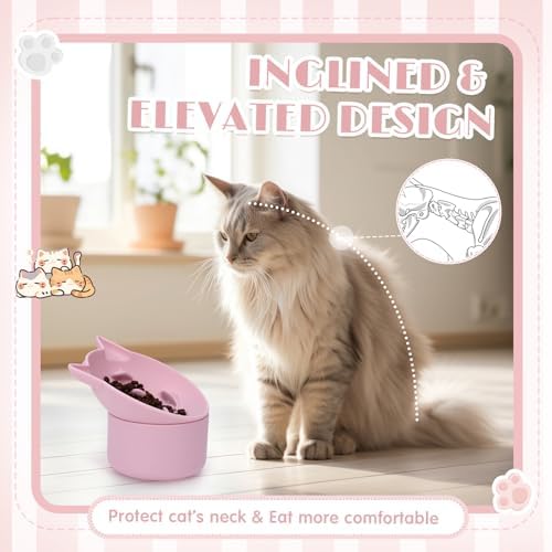 Funnymoom 2 Pack Silicone Cat Slow Feeder, Elevated Slow Feeder Cat Bowl for Dry and Wet Food, Tilted Design with Non Slip Base, Adjustable Angle for Pet(Gray and Pink) - Image 3