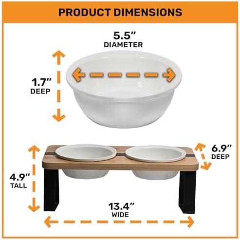 Elevated Cat Bowl Stand for Food and Water – Anti-Vomit Raised Feeding Station with Tilted Stand – Removable Round Ceramic Bowls, Anti Slip Bamboo Base, Dishes for Cats, Kitten, Small Dogs & Puppies - Image 4