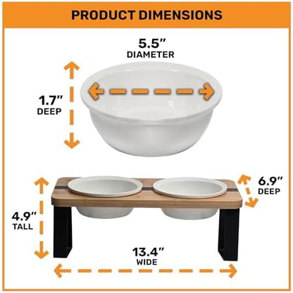 Elevated Cat Bowl Stand for Food and Water – Anti-Vomit Raised Feeding Station with Tilted Stand – Removable Round Ceramic Bowls, Anti Slip Bamboo Base, Dishes for Cats, Kitten, Small Dogs & Puppies - Image 4