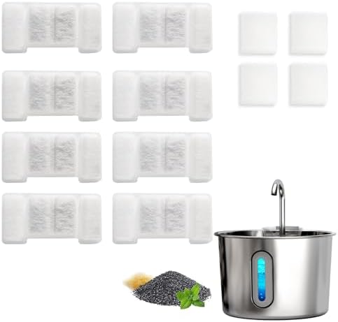 Cat Water Fountain Replacement Filters, 8 Pack Replacement Filters & 4 Pack Replacement Sponges Set for 2.2L/74oz Automatic Stainless Steel Pet Fountain Ultra Quiet - Image 2