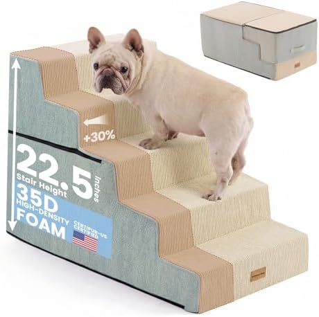 Gardner Pet Dog Stairs for Small Dogs 22.8" H, 5-Step Extra Wide Dog Stairs for High Bed, Pet Steps for Small Dogs and Cats Couch with Durable Non-Slip Waterproof Fabric Cover and Soft Foam, Beige by GardnerPet