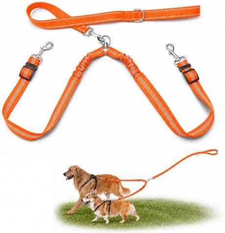Double Dog Leash Padded Handle 360°Swivel No Tangle Dual Leash for Two Dogs by PUEENOD
