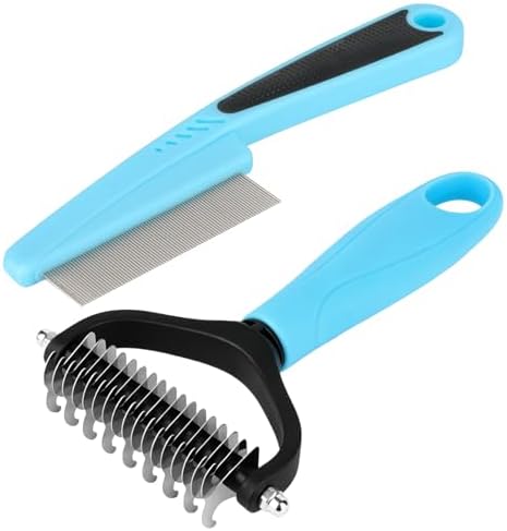 Pet Grooming Combo and Flea Comb, Flea and Tick Combs for Dogs and Cats, Deshedding Brush with Metal Comb for Detangling and Dematting Long, Matted Fur on Cats and Dogs(2pcs) by Unknown