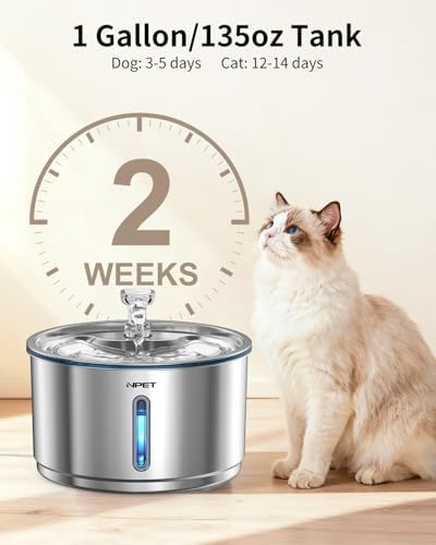 NPET Stainless Steel Cat Water Fountain, 1Gallon/135oz, Set - Image 5