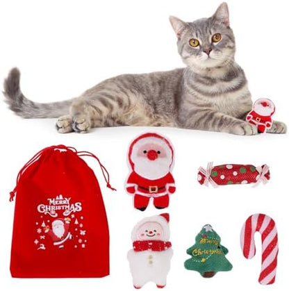KOOLTAIL Christmas Cat Catnip Toys, 5 Pack Durable Soft Santa Claus Christmas Tree Candy Toy Filled with Natural Catnip, Interactive Bite Resistant Chew Teeth Cleaning Gift for Indoor Cats Kitten by KOOLTAIL