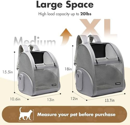 Pet Backpack Carrier ，Large Cat Carrier Backpack Up to 20 Lbs with Breathable Mesh, for Medium Large Cats or Small Dogs, Travel Hiking Camping Backpack (Gray-XL) - Image 2