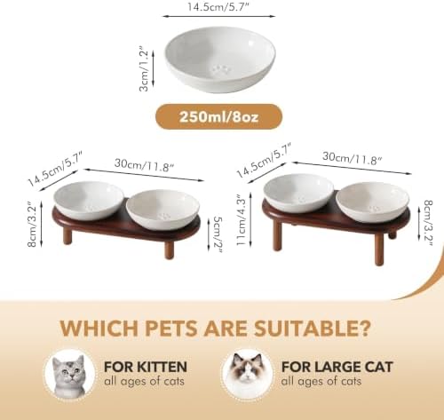 Havniva Elevated Cat Bowls, Ceramic Cat Bowl with Wood Stand, Wide Opening - Image 2