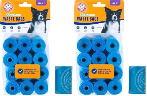 Arm & Hammer Durable Disposable Dog And Cat Waste Bags With Activated Baking Soda, 180 Dog Poop Bags, 9 x 14 Inches, Blue (Pack of 2) by ARMHAMMER