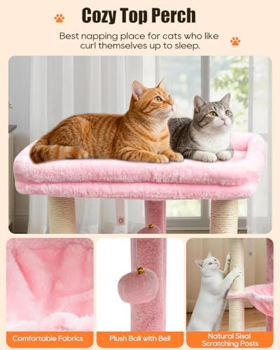 SYANDLVY Small Cat Tree for Indoor Cats with Top Perch Hammock & Bottom Bed - Image 4