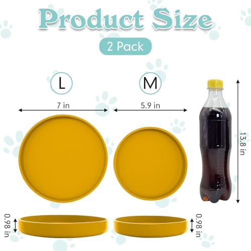 Silicone Dog Bowl Shallow Cat Food Bowls 7" Wide Puppy Plates Whisker Fatigue Pet Feeding Dishes Set of 2 for Dry Food and Wet Food Indoor (Round Yellow) - Image 2