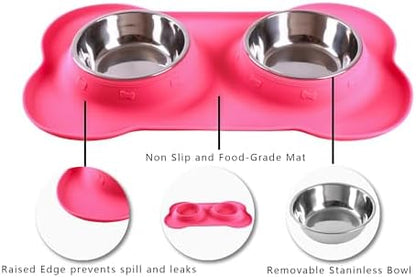 Hubulk Pet Dog Bowls 2 Stainless Steel Dog Bowl with No Spill Non-Skid Silicone Mat + Pet Food Scoop Water and Food Feeder Bowls for Feeding Small Medium Large Dogs Cats Puppies (Large, Pink) - Image 3