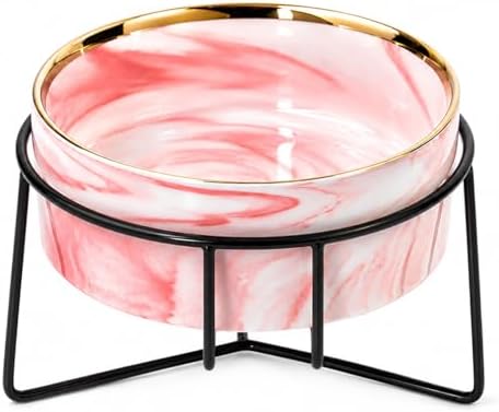 Dazzling Ceramic Elevated Cat Bowls, Gift for Cat Owner, Birthday (Medium,Pink) by Kosoa