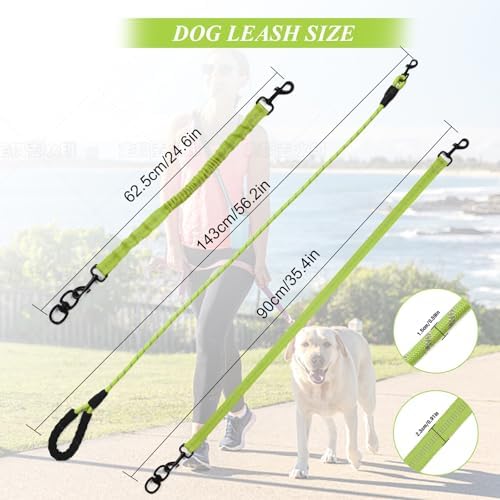 Dog Double Leashes,3-Dog Rope Bungee Double Leash - Tangle-Free Design with Padded Handle, 360° Swivel Control & Removable Feature for Walking Multiple Dogs - Image 5