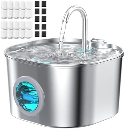 Cat Water Fountain Stainless Steel: Pet Fountains with 10 Packs Filters by HOOISE