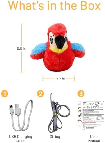 Puffluv Flapping Cat Toy,Interactive Parrot Flying Bird, Auto Chirping & Beating Wings 3 Modes, USB Charging with Catnip for Indoor Kittens Active Fun - Image 6