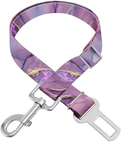 Adjustable pet cat and Dog car seat Belt，The Lanyard is Flexible and Adjustable from 20 to 33 inches(Purple Butterfly) by Unknown