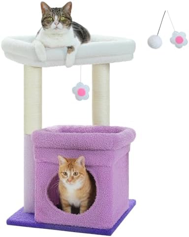 PEQULTI Small Cat Tree Tower for Indoor Cats, Sisal Post&Cozy Condo, Purple by PEQULTI