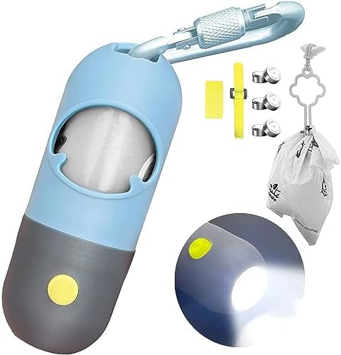 Dog Poop Bag Dispenser with Built-in LED Flashlight and Metal Clip for Leash, Pet Waste Bag Holder, Dog Walking Accessory (Blue) by Infinite+Node