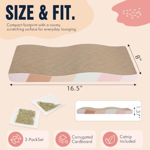SIDAZON Cat Scratching Board cat Scratcher Cat Scratch Pad Cardboard cat scratchers for Indoor Cats Reversible Large Wide Corrugated with Catnip(2pcs) - Image 2