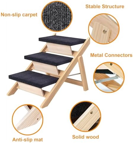 Dog Ramp for Bed,2-in-1 Foldable Dog Steps for Small Pets to Get on Bed,Couch,Car,17" Wide Hold up to 150lb, Adjustable Foldable Ramp (Natural-2-in-1, 17" Wide) - Image 3