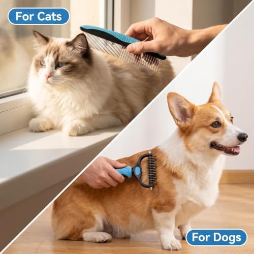 Dog Cat Grooming Brush Comb, 2-in-1 Deshedding Undercoat Rake - Image 4