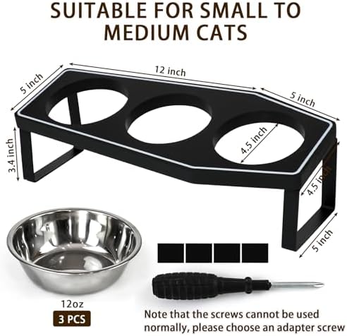 Gothic Cat Food Bowls Elevated, Raised Cat Bowls for Indoor, Non-Slip Stand & Wood Board, Stainless Steel and Whisker Friendly Food Bowls (Cat Bowl*3) - Image 4