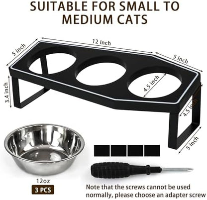 Gothic Cat Food Bowls Elevated, Raised Cat Bowls for Indoor, Non-Slip Stand & Wood Board, Stainless Steel and Whisker Friendly Food Bowls (Cat Bowl*3) - Image 4