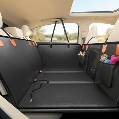Back Seat Extender for Dogs, Hard Bottom Dog Car Seat Cover for Back Seat, Upgraded Waterproof PU Leather, Easy to Clean, Anti-Scratch & Durable Dog Hammock for Car and SUV, Holds 400lbs, Black by Unknown