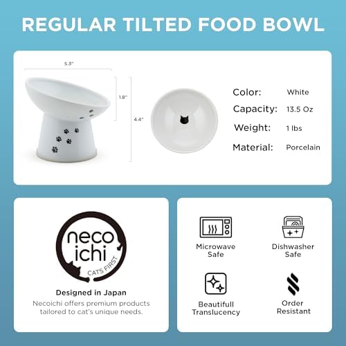 Necoichi Ceramic Elevated Cat Food Bowl, 15° Tilted (Cat, Regular Tilted) - Image 7