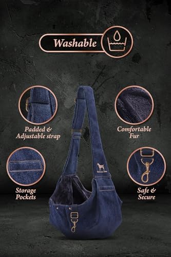 Noah & Paw Dog Sling Carrier for Small Dogs 3-10lb, Dog Sling for Small Dogs and Cats, Dog Carrier with Adjustable Padded Strap, Premium Denim, Lined with Fur, Double Safety Feature, Machine Washable - Image 5
