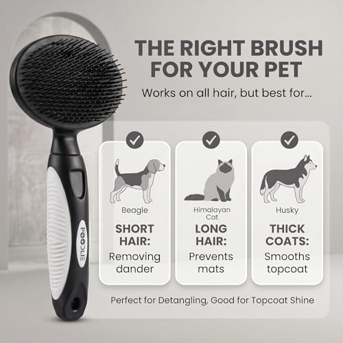 Round Bristle Pet Brush for Dogs and Cats - Soft Dog Brush for Grooming Short or Long Hair - Gentle Tool for Sensitive Skin Removes Dander, Dirt, and Detangles (Black) - Image 4