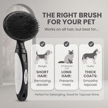Round Bristle Pet Brush for Dogs and Cats - Soft Dog Brush for Grooming Short or Long Hair - Gentle Tool for Sensitive Skin Removes Dander, Dirt, and Detangles (Black) - Image 4