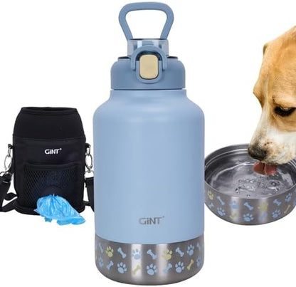 GiNT 37oz / 1.1L Insulated Dog Water Bottle with Carrying Case, (Blue) by WelcometoGiNT