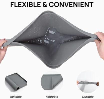 YINEYA 18" x 12" Silicone Cat Food Mat Waterproof, 0.2" Raised Edge(Gray) - Image 5