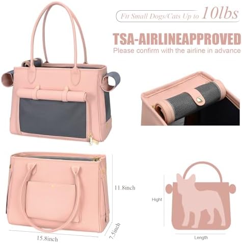 Minsong Fashion Pet Carrier Purse for Small Cat and Dog, Luxury Pu Soft-Sided Tote Bag with Large Pockets for Dogs and Puppies (Pink, 15.8" L x 7.5" W x 11.8" H) - Image 2