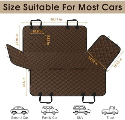 Waterproof Dog Car Seat Cover for Back Seat, Pet Hammock- L, Coffee/Black - Image 2