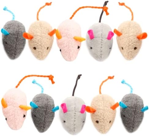 SunGrow Cat Catnip Mice Toys, Furry Plush for Hunting and Pouncing Instinct, 2”, Interactive, Encourages Agility, Coordination, Fun for Hours, Multicolor, 10 Pcs per Pack by SunGrow