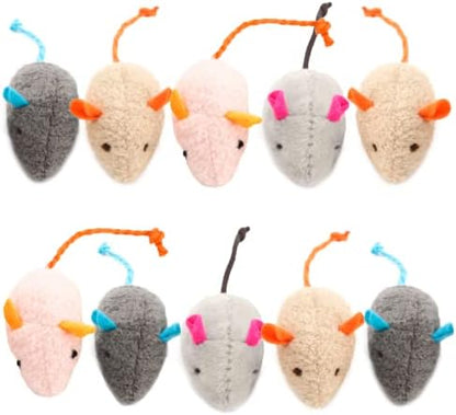 SunGrow Cat Catnip Mice Toys, Furry Plush for Hunting and Pouncing Instinct, 2”, Interactive, Encourages Agility, Coordination, Fun for Hours, Multicolor, 10 Pcs per Pack by SunGrow