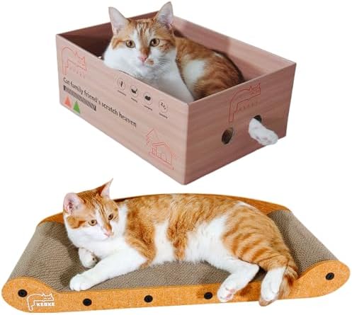 Cat Scratcher Bed 27 Inch Cat Couch Scratcher &16 Inch Cat Scratch Box with Refillable Scratch Pad Cat Scratchers for Indoor Cats Durable Extra Large Cats Lounger Furniture Protector by KEBKE