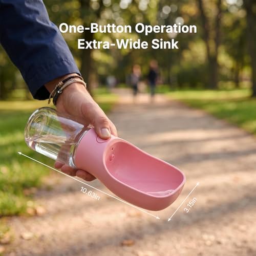 Foldable Dog Water Bottle, Leak Proof Portable Pet Water Dispenser for Dogs and Cats, One-Hand Travel Water Bottle for Walking Hiking Outdoor Use (350ml, Pink) - Image 2