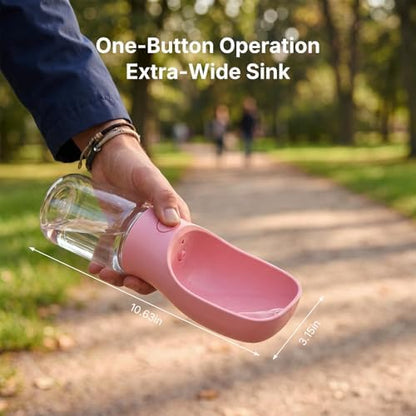 Foldable Dog Water Bottle, Leak Proof Portable Pet Water Dispenser for Dogs and Cats, One-Hand Travel Water Bottle for Walking Hiking Outdoor Use (350ml, Pink) - Image 2