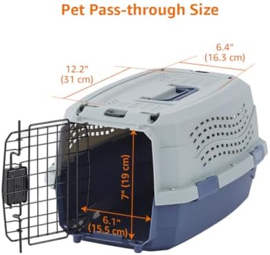 Amazon Basics 2-Door Top-Load Hard-Sided Pet Travel Carrier for Cats and Small Dogs, 19" L x 12.6" W x 10" H, Gray & Blue - Image 4