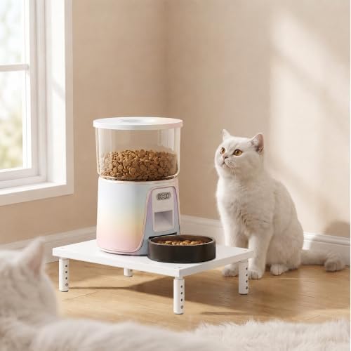 OPNICE Adjustable Cat Food Stand, Elevated Cat Feeder Stand with 4 Height Settings, Automatic Cat Feeder & Tradition Bowls, Raised Pet Feeding Table Station for Cats & Small Dogs, White Wood - Image 5
