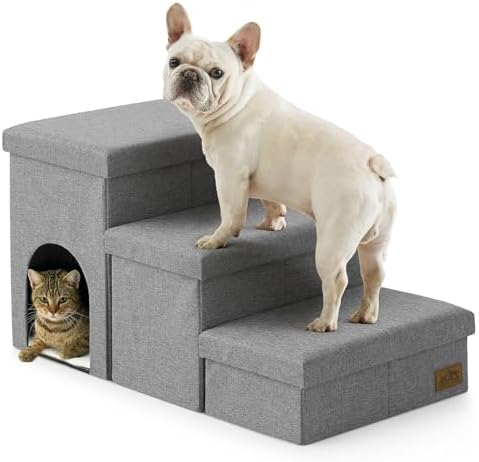 COZY KISS Dog Stairs with Storage, 17.7" H Dog Steps with Condo, 3-Step by COZYKISS