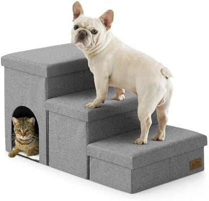 COZY KISS Dog Stairs with Storage, 17.7" H Dog Steps with Condo, 3-Step by COZYKISS