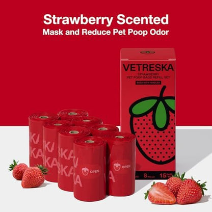 VETRESKA Dog Poop Bags with Handle 120 Count, Strawberry Scented Waste Bag - Image 4