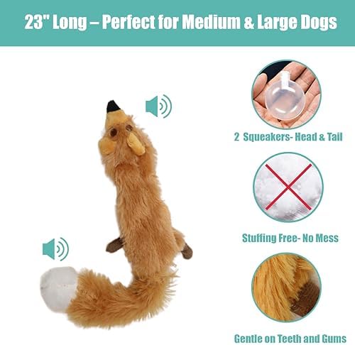 SPOT Skinneeez Fox 23-Inch Stuffing-Free Plush Dog Toy – Realistic Design with 2 Squeakers – Durable, Soft Polyester for Medium & Large Dogs – Tug, Fetch & Shake Play – for Moderate Chewers - Image 3