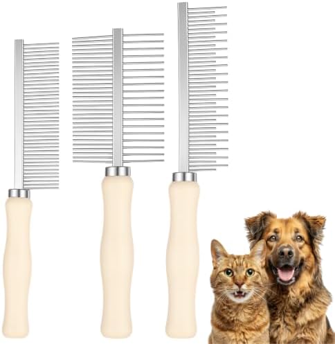 3 Pcs Metal Dog Grooming Comb with Wooden Handle for Grooming Matting by Unknown